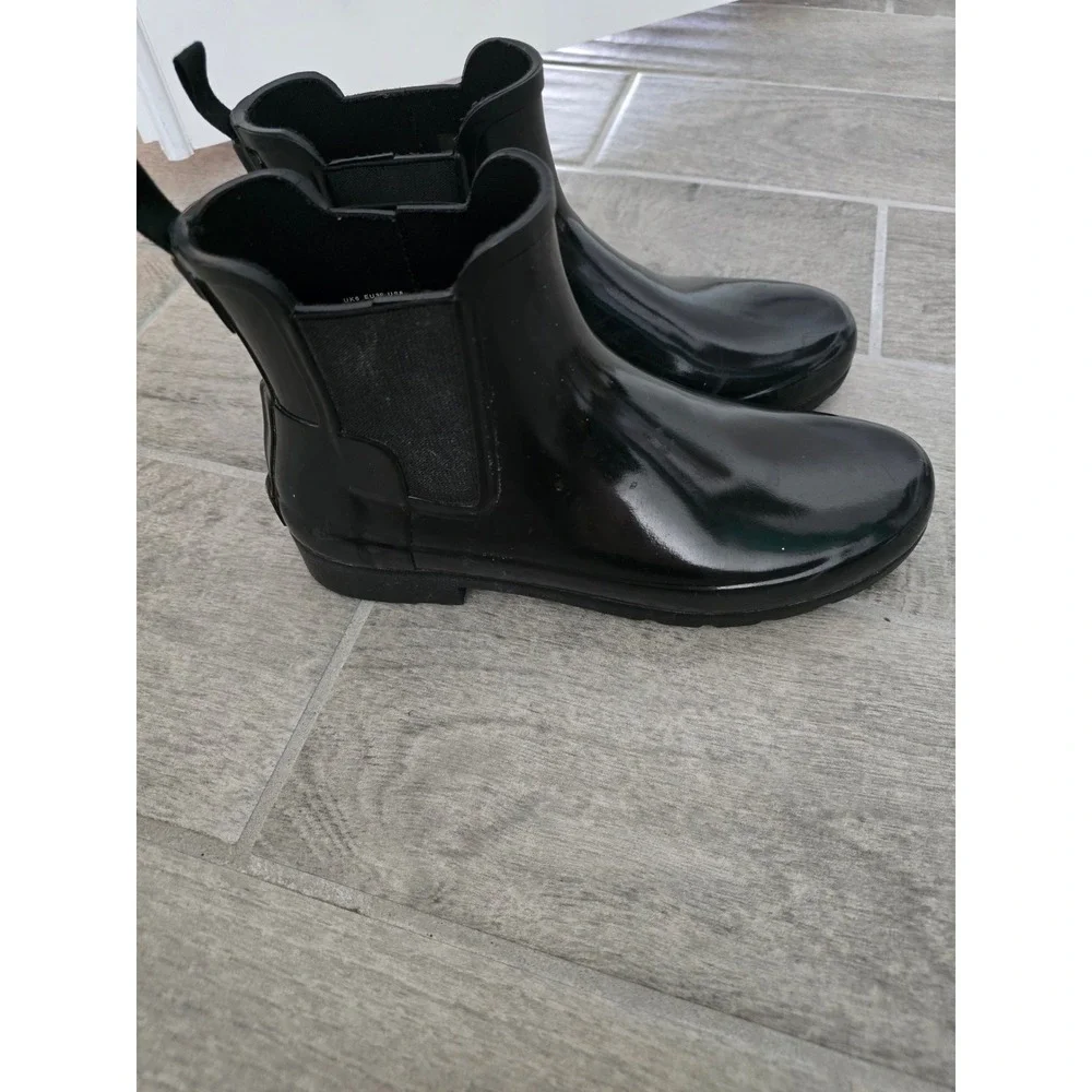 Hunter Original Refined Gloss Chelsea Boots Black Womens 8‎ Ankle Rain